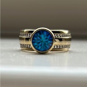 Gold and Blue Architectural Gemstone Ring